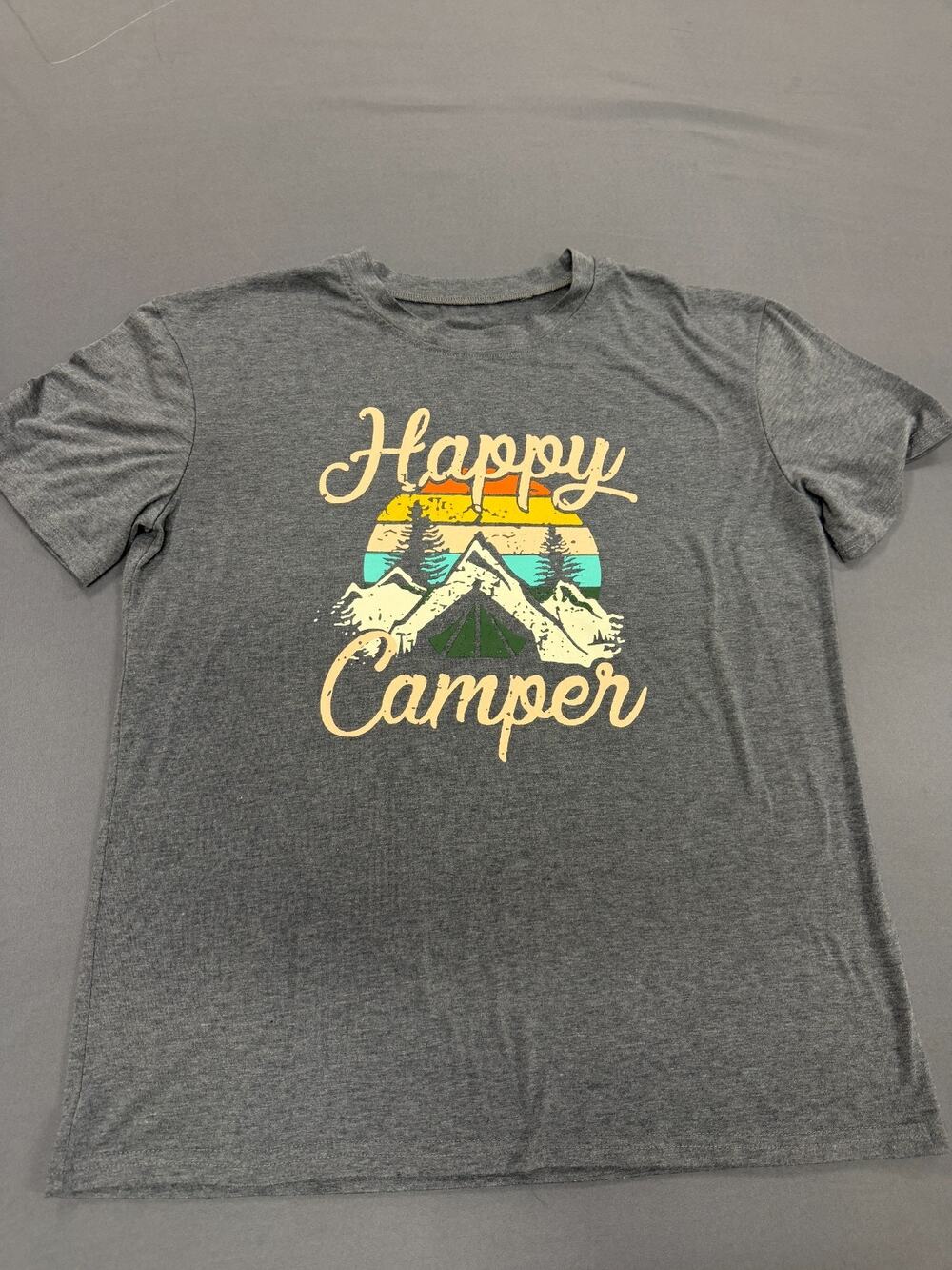 Happy Camper Graphic T-Shirt Men's/L Women's XL Camping Outdoors Cotton Blend